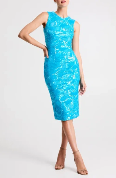 Helsi Alex Floral Sequin Cocktail Sheath Dress In Blue
