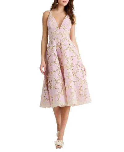 Helsi Amelia Plunging Floral Lace Embroidered Midi Dress In Pink