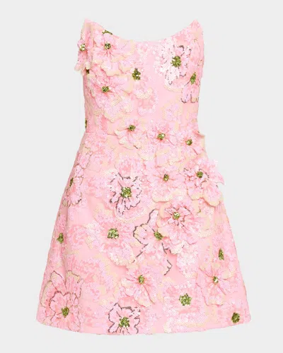 Helsi Ariana Strapless Floral Sequin Mini Dress In Pink