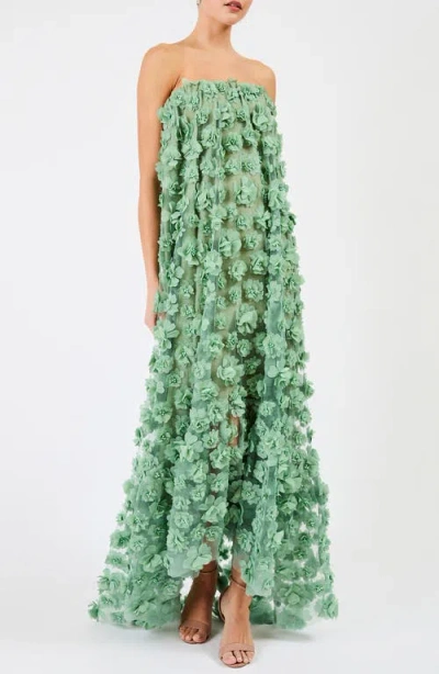 Helsi Athena Floral Appliqué & Sequin Strapless Gown In Green