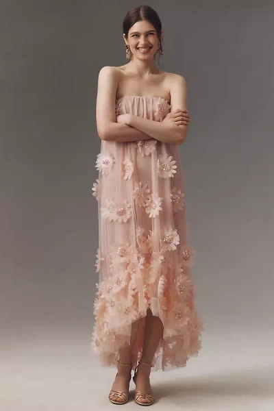 Helsi Athena Strapless 3d Floral Maxi Dress In Pink