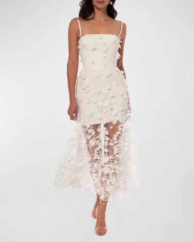 Helsi Audrey Square-neck Floral Applique Sheer Midi Dress In White