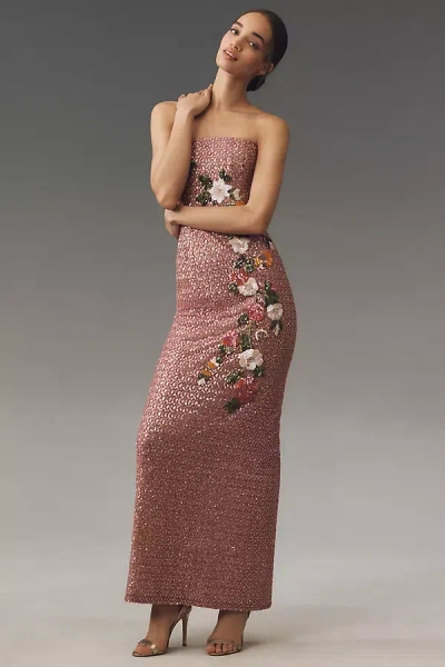 Helsi Aviva Stretch Velvet Sequin Strapless Maxi Gown In Purple