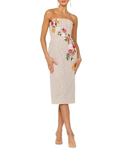 Helsi Beth Strapless Beaded Floral Midi Dress In Nude
