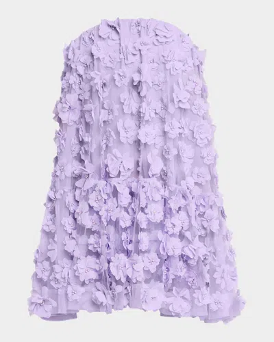 Helsi Bianca Embroidered Strapless 3d Floral Mini Dress In Lavender