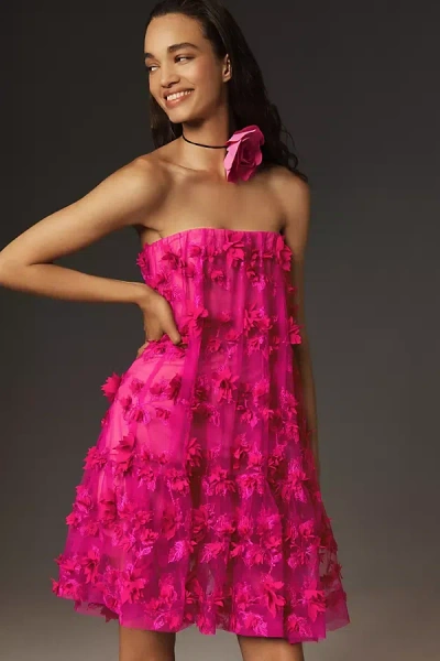 Helsi Bianca Strapless 3d Floral Mini Dress In Pink