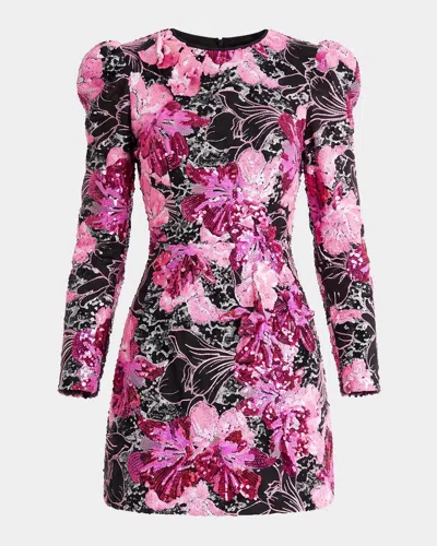 Helsi Blaine Floral Sequin Mini Dress In Blackpink