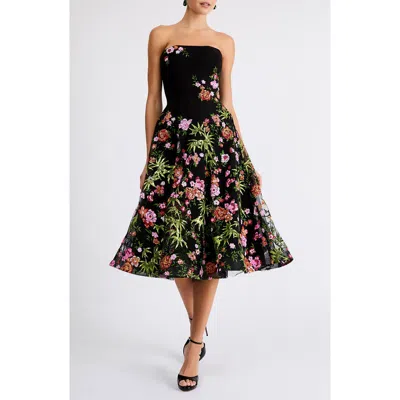 Helsi Blair Sequin Floral Strapless Tulle Cocktail Dress In Black Floral