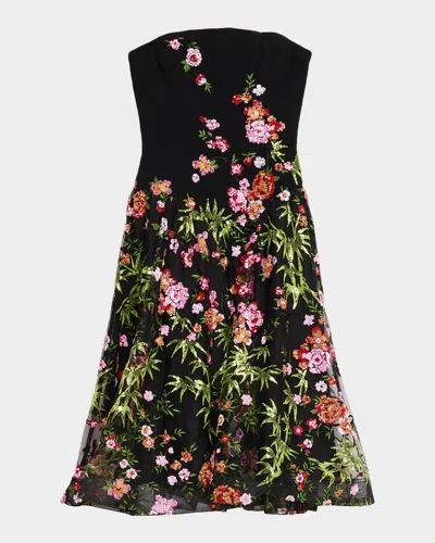 Helsi Blair Strapless Floral Applique Midi Dress In Black Flor