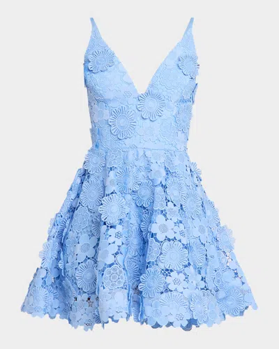 Helsi Blake Plunging Neck Floral Flared Mini Dress In Baby Blue
