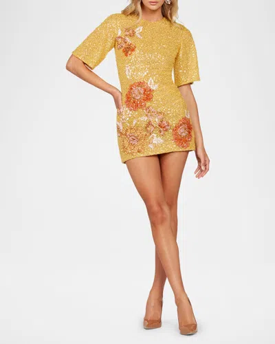 Helsi Brook Sequin Floral Applique Mini Dress In Saffron