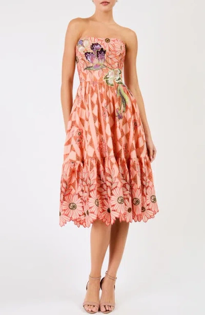 Helsi Candace Floral Cutwork Detail Strapless Cocktail Dress In Orange