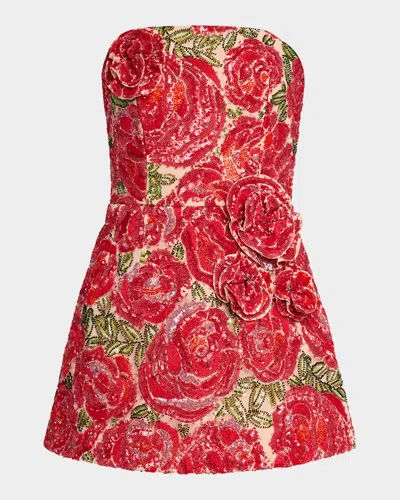 Helsi Caprice Strapless 3d Floral A-line Mini Dress In Rose Red