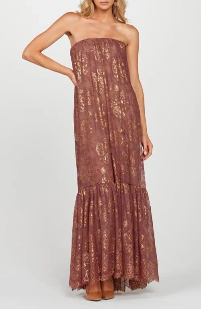 Helsi Cara Metallic Strapless Lace Overlay Maxi Cocktail Dress