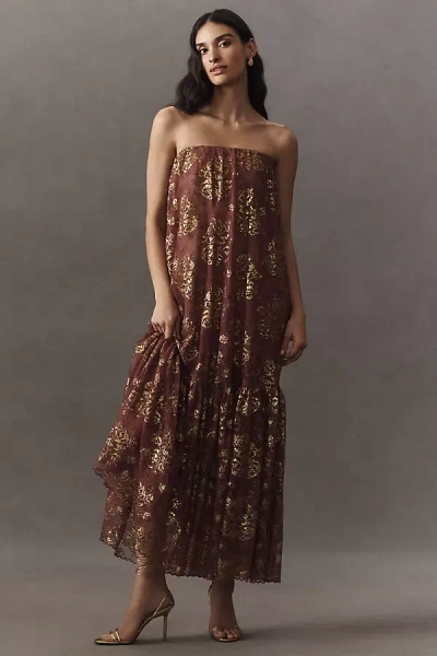 Helsi Cara Strapless Metallic Lace Maxi Dress In Gold