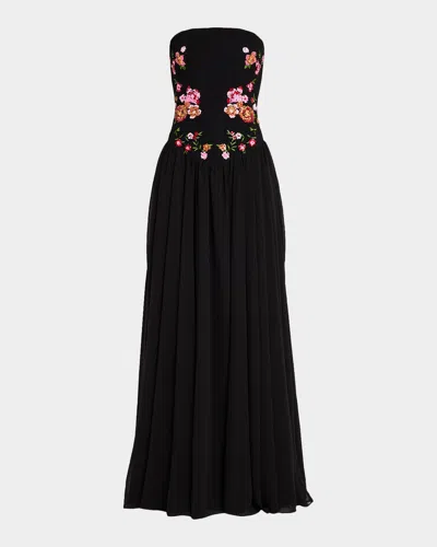 Helsi Caroline Floral Appliqué Strapless Corset Gown In Black