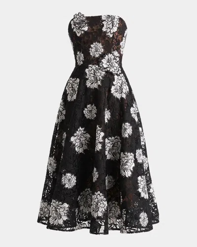 Helsi Cassandra Strapless Floral Lace Midi Dress In Blackwhite