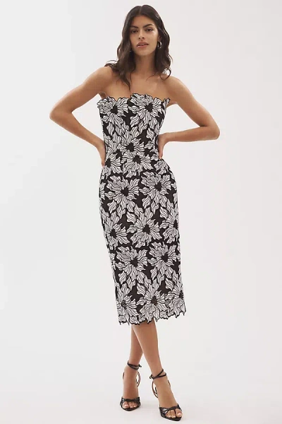 Helsi Cecilia Strapless Embroidered Floral Midi Dress In Black