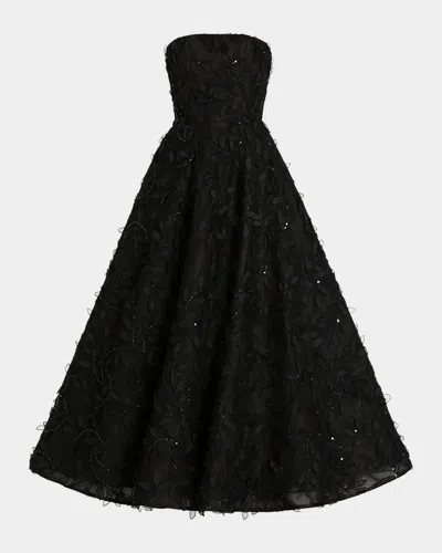 Helsi Celine Strapless Sequin Floral Embroidered Gown In Black