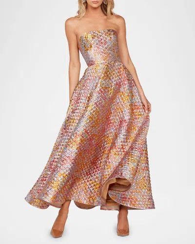 Helsi Celine Strapless Shimmer Applique Gown In Metallic