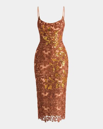 Helsi Charlotte Floral Lace Column Midi Dress In Gold