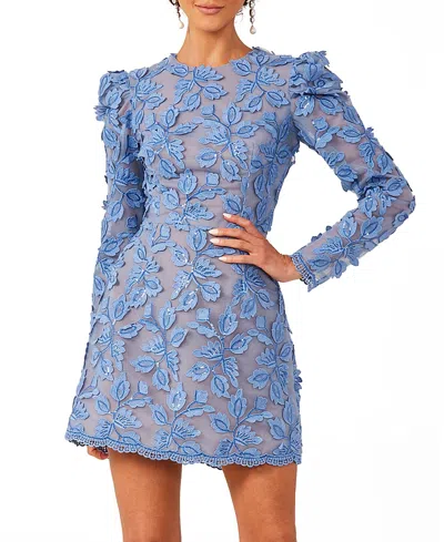 Helsi Christy Embroidered Long Sleeve Mini Dress In Blue