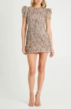 Helsi Coco Puff Sleeve Minidresscoco Sequin & Bead Embellished Puff Sleeve Minidress In Neutral