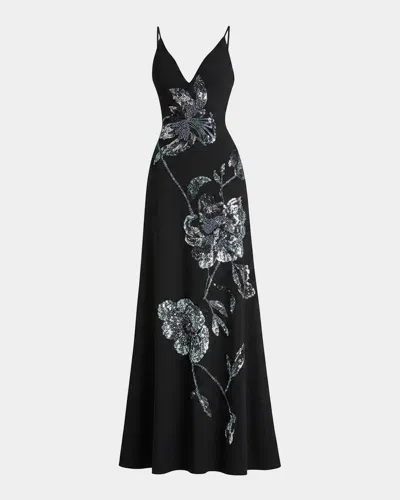 Helsi Coleen Sequin Floral A-line Gown In Black