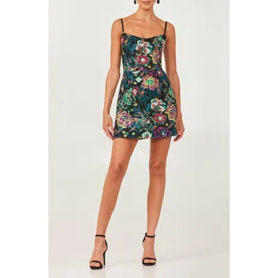 Helsi Cora Embellished Minidress In Black/fuchsia Floral