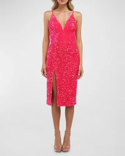 Helsi Corey Deep V-neck Sequin Midi Dress In French Rose