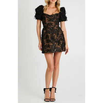 Helsi Cynthia Sequin Floral Appliqué Cocktail Minidress In Black