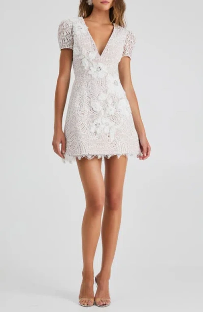 Helsi Daisy Floral Appliqué Lace Cocktail Minidress In White