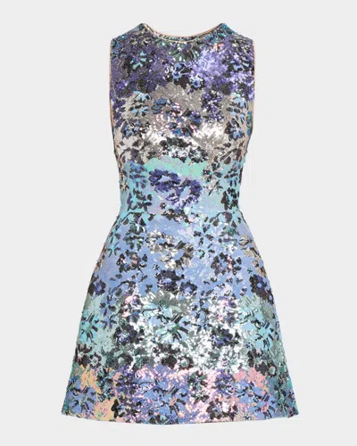 Helsi Daria Ombre Sequin Floral Mini Dress In Blue/silver