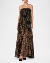 Helsi Delphine Strapless Pleated Lace Gown In Blackgold