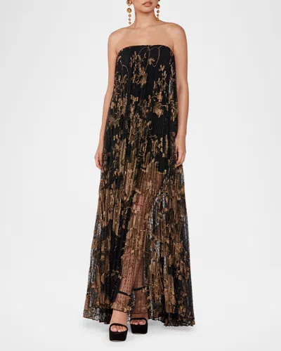 Helsi Delphine Strapless Pleated Lace Gown In Blackgold