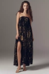 Helsi Delphine Strapless Pleated Sheer Lace Maxi Dress In Animal Print