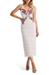 Helsi Domenique Floral Sequin Embroidered Midi Dress In White