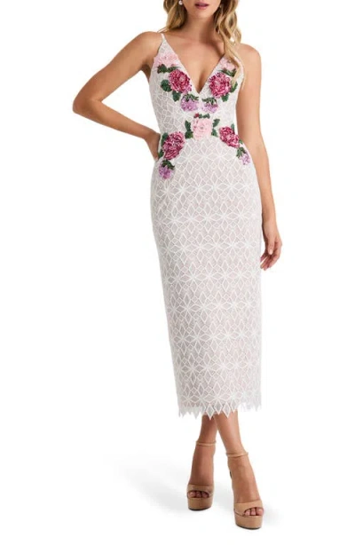 Helsi Domenique Floral Sequin Embroidered Midi Dress In White