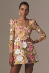 Helsi Ellen Puff-sleeve 3d Floral A-line Mini Dress In Brown