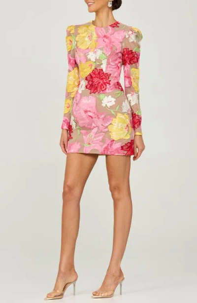 Helsi Erika Embroidered Floral Long Sleeve Cocktail Minidress In Pink Multi Floral