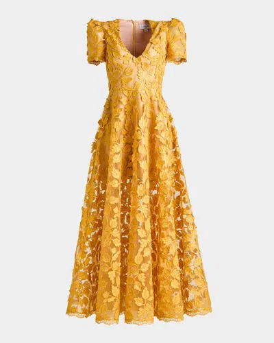 Helsi Exclusive Clara Embroidered Puff-sleeve Gown In Marigold