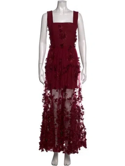 Pre-owned Helsi Floral Print Long Dress In Burgundy