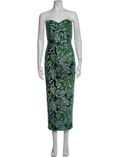 Pre-owned Helsi Floral Print Midi Length Dress In Green