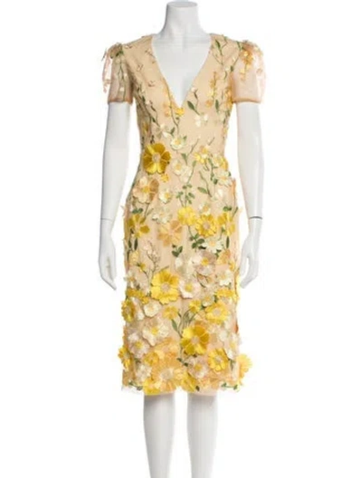 Pre-owned Helsi Floral Print Midi Length Dress In Yellow