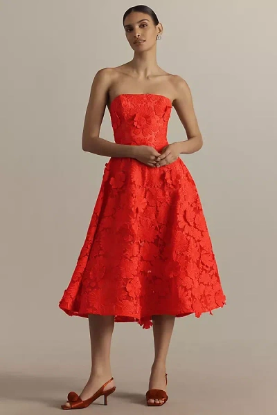 Helsi Florence Floral Appliqué Strapless Midi Dress In Red