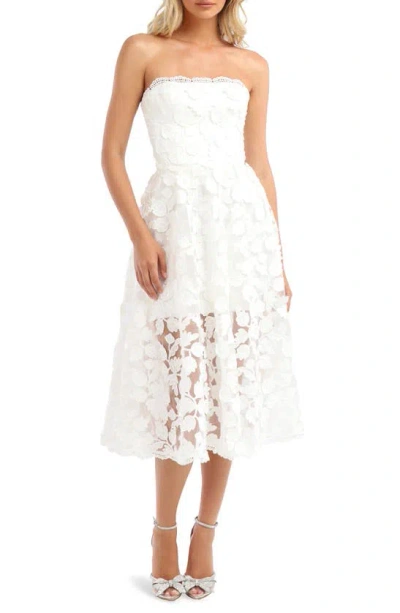 Helsi Florence Sequin Floral Strapless Midi Dress In White