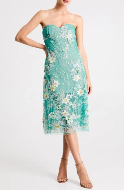Helsi Francine Embellished Floral Appliqué Strapless Cocktail Dress In Green