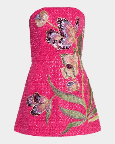 Helsi Frida Floral Applique Strapless Beaded Mini Dress In Fuchsia/vi