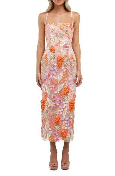Helsi Gemma Embroidered Tulle Midi Dress In Coral/lavender Floral