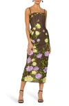 Helsi Gemma Floral Embroidered Midi Cocktail Dress In Blue